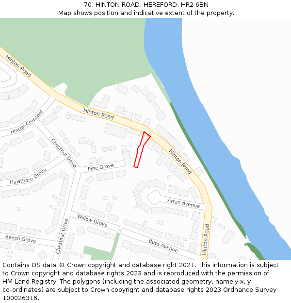 70, HINTON ROAD, HEREFORD, HR2 6BN: Location map and indicative extent of plot