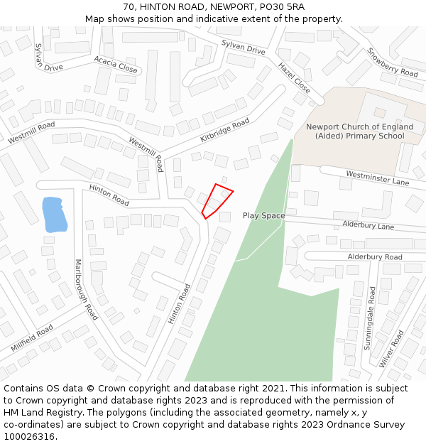 70, HINTON ROAD, NEWPORT, PO30 5RA: Location map and indicative extent of plot