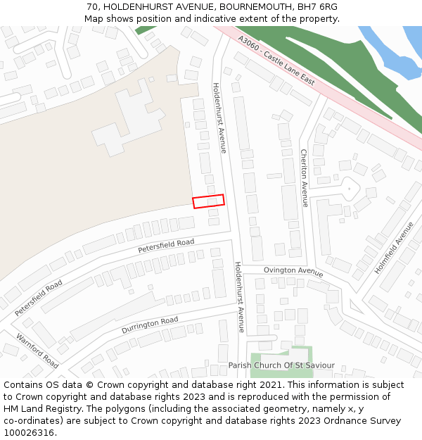 70, HOLDENHURST AVENUE, BOURNEMOUTH, BH7 6RG: Location map and indicative extent of plot