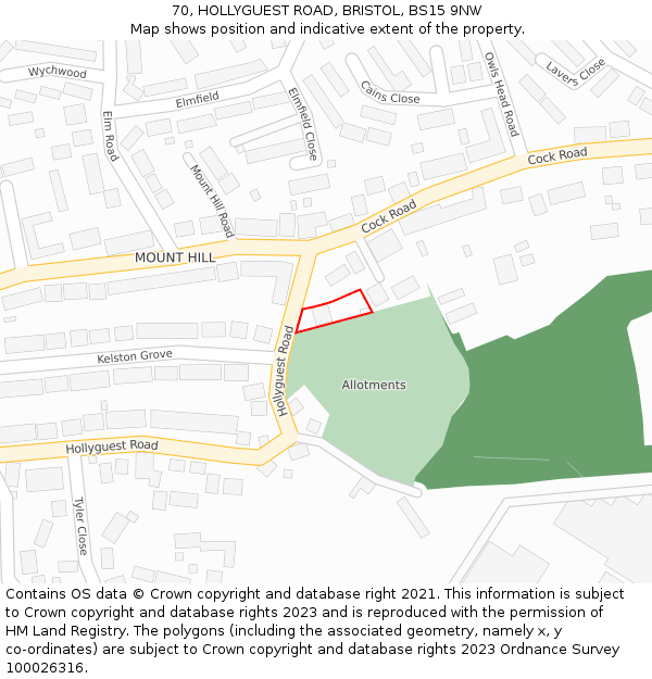 70, HOLLYGUEST ROAD, BRISTOL, BS15 9NW: Location map and indicative extent of plot