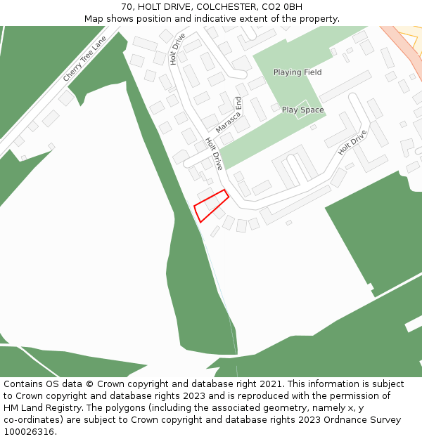 70, HOLT DRIVE, COLCHESTER, CO2 0BH: Location map and indicative extent of plot