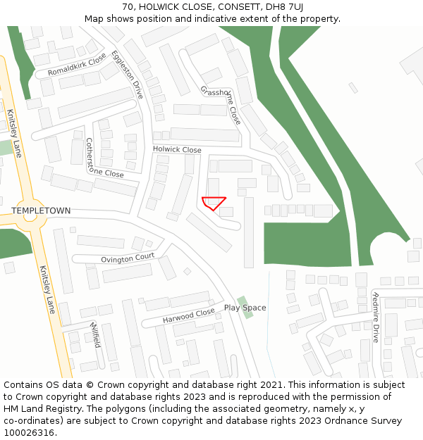 70, HOLWICK CLOSE, CONSETT, DH8 7UJ: Location map and indicative extent of plot