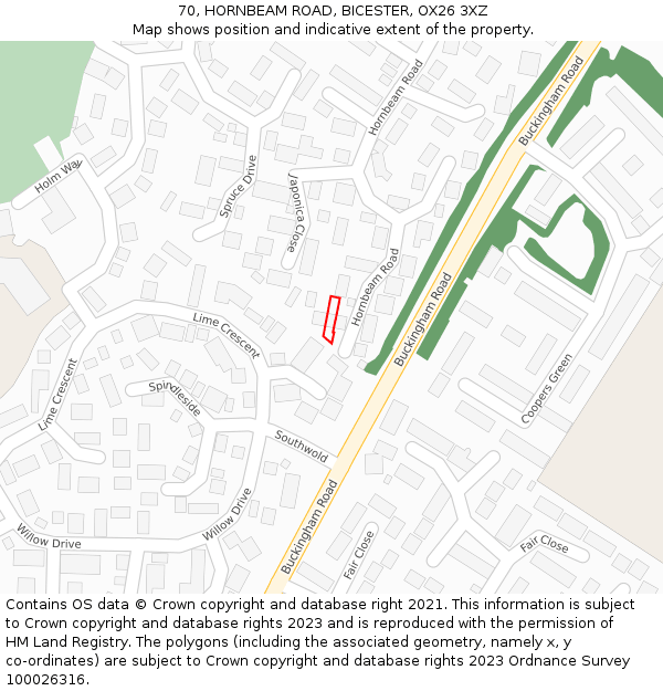 70, HORNBEAM ROAD, BICESTER, OX26 3XZ: Location map and indicative extent of plot