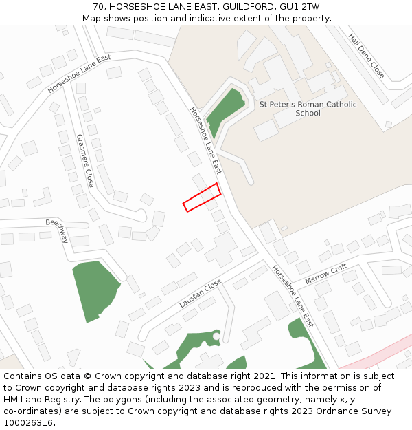 70, HORSESHOE LANE EAST, GUILDFORD, GU1 2TW: Location map and indicative extent of plot