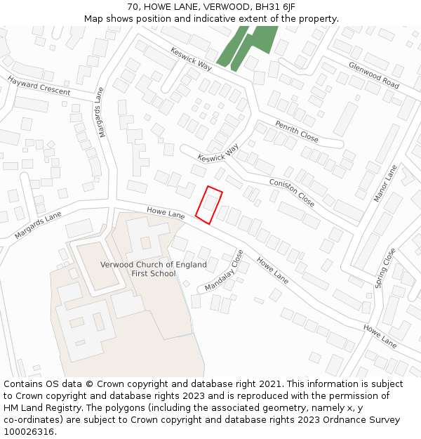 70, HOWE LANE, VERWOOD, BH31 6JF: Location map and indicative extent of plot