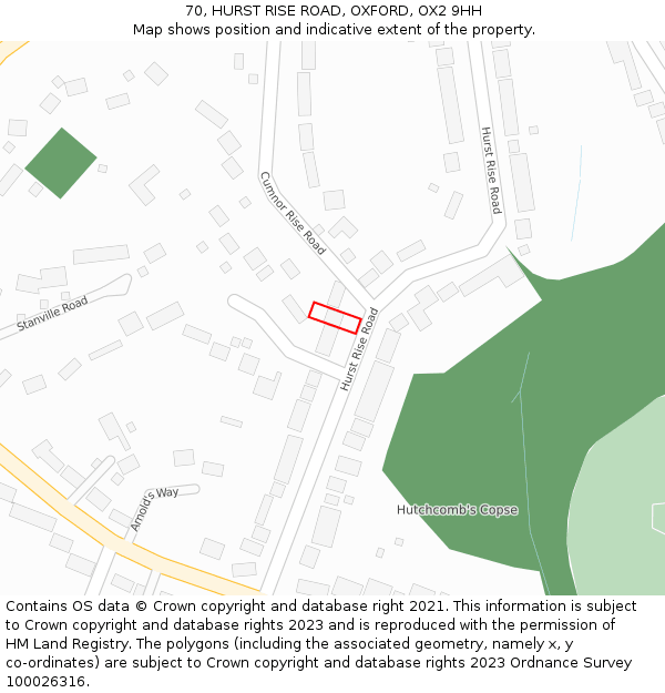 70, HURST RISE ROAD, OXFORD, OX2 9HH: Location map and indicative extent of plot