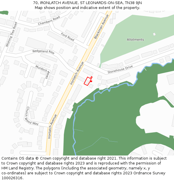 70, IRONLATCH AVENUE, ST LEONARDS-ON-SEA, TN38 9JN: Location map and indicative extent of plot