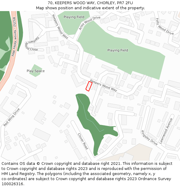 70, KEEPERS WOOD WAY, CHORLEY, PR7 2FU: Location map and indicative extent of plot