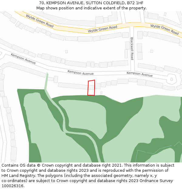 70, KEMPSON AVENUE, SUTTON COLDFIELD, B72 1HF: Location map and indicative extent of plot