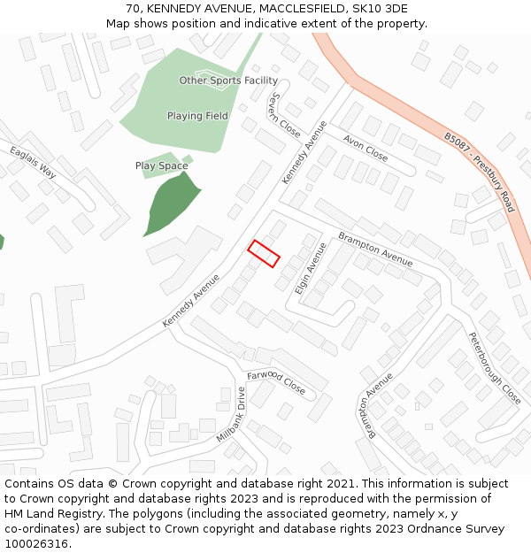 70, KENNEDY AVENUE, MACCLESFIELD, SK10 3DE: Location map and indicative extent of plot