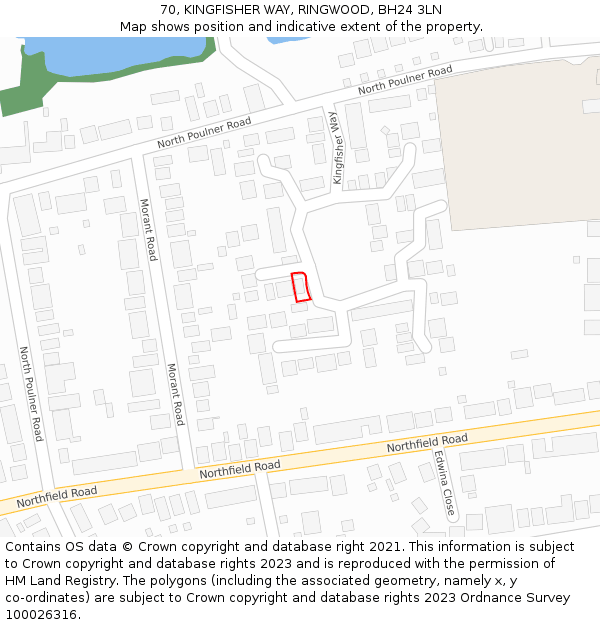 70, KINGFISHER WAY, RINGWOOD, BH24 3LN: Location map and indicative extent of plot