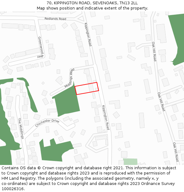 70, KIPPINGTON ROAD, SEVENOAKS, TN13 2LL: Location map and indicative extent of plot
