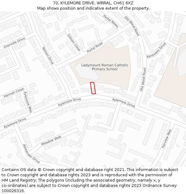 70, KYLEMORE DRIVE, WIRRAL, CH61 6XZ: Location map and indicative extent of plot