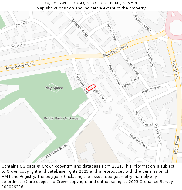70, LADYWELL ROAD, STOKE-ON-TRENT, ST6 5BP: Location map and indicative extent of plot