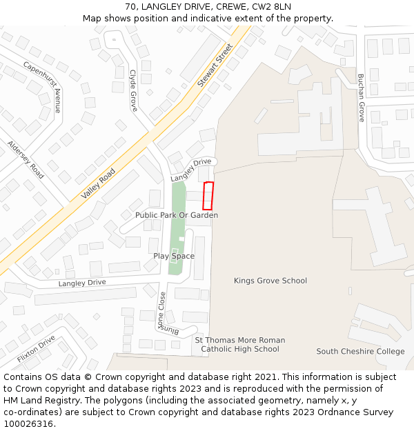 70, LANGLEY DRIVE, CREWE, CW2 8LN: Location map and indicative extent of plot