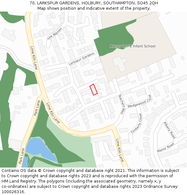 70, LARKSPUR GARDENS, HOLBURY, SOUTHAMPTON, SO45 2QH: Location map and indicative extent of plot