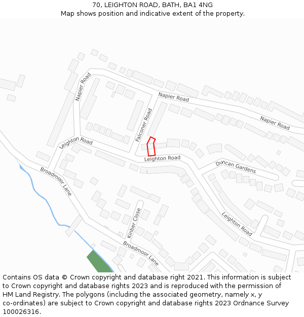 70, LEIGHTON ROAD, BATH, BA1 4NG: Location map and indicative extent of plot