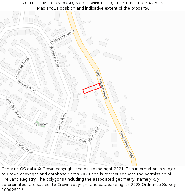 70, LITTLE MORTON ROAD, NORTH WINGFIELD, CHESTERFIELD, S42 5HN: Location map and indicative extent of plot