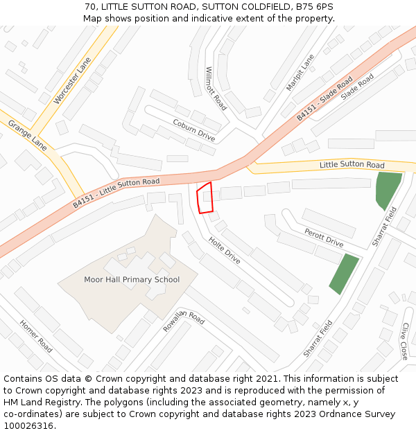 70, LITTLE SUTTON ROAD, SUTTON COLDFIELD, B75 6PS: Location map and indicative extent of plot