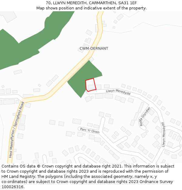 70, LLWYN MEREDITH, CARMARTHEN, SA31 1EF: Location map and indicative extent of plot