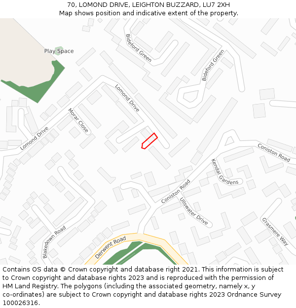 70, LOMOND DRIVE, LEIGHTON BUZZARD, LU7 2XH: Location map and indicative extent of plot