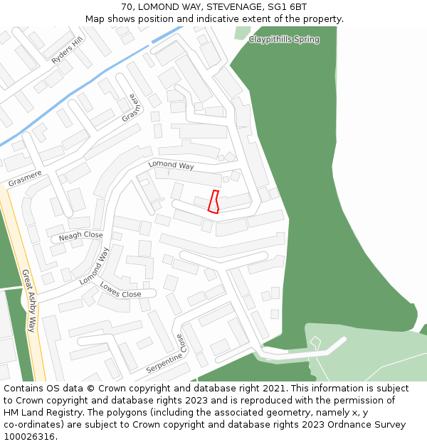 70, LOMOND WAY, STEVENAGE, SG1 6BT: Location map and indicative extent of plot