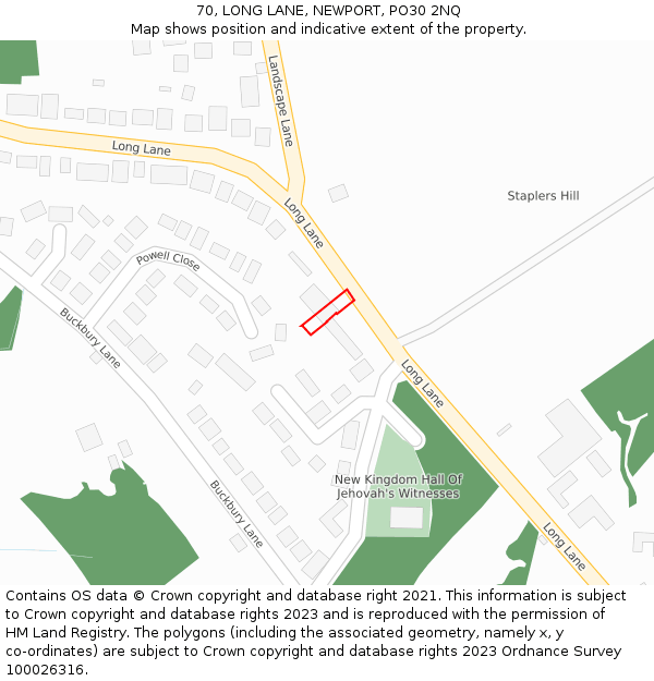 70, LONG LANE, NEWPORT, PO30 2NQ: Location map and indicative extent of plot