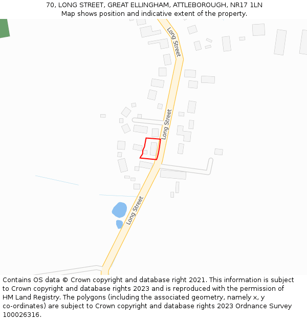70, LONG STREET, GREAT ELLINGHAM, ATTLEBOROUGH, NR17 1LN: Location map and indicative extent of plot