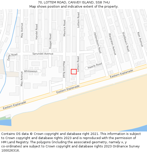 70, LOTTEM ROAD, CANVEY ISLAND, SS8 7HU: Location map and indicative extent of plot