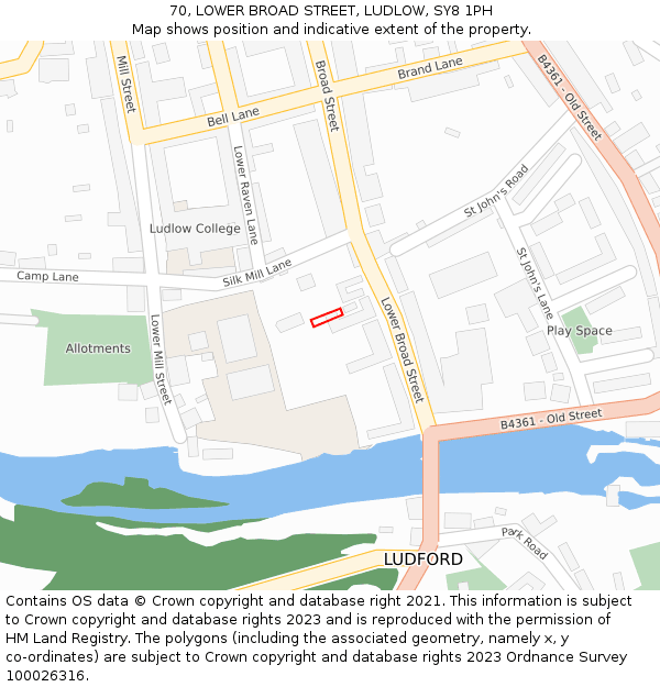 70, LOWER BROAD STREET, LUDLOW, SY8 1PH: Location map and indicative extent of plot