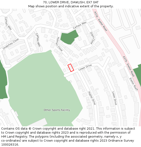 70, LOWER DRIVE, DAWLISH, EX7 0AT: Location map and indicative extent of plot