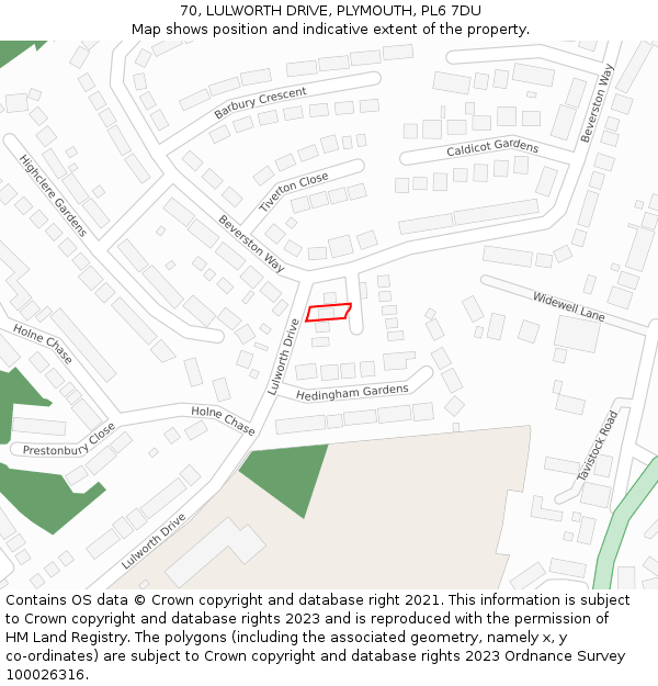70, LULWORTH DRIVE, PLYMOUTH, PL6 7DU: Location map and indicative extent of plot