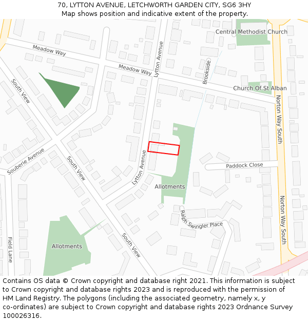 70, LYTTON AVENUE, LETCHWORTH GARDEN CITY, SG6 3HY: Location map and indicative extent of plot