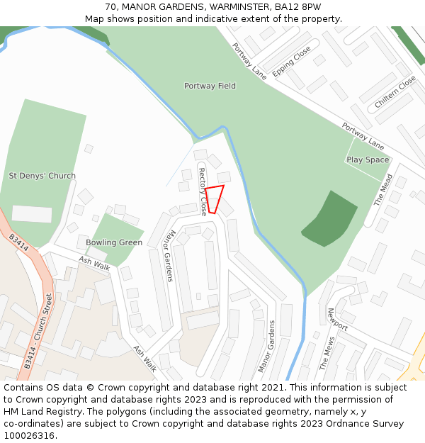 70, MANOR GARDENS, WARMINSTER, BA12 8PW: Location map and indicative extent of plot