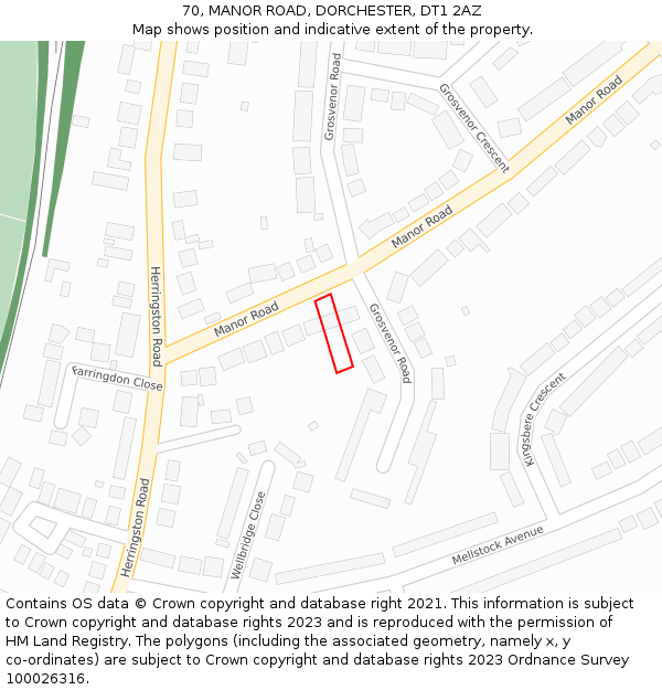 70, MANOR ROAD, DORCHESTER, DT1 2AZ: Location map and indicative extent of plot