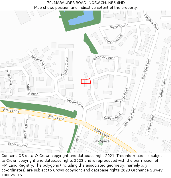 70, MARAUDER ROAD, NORWICH, NR6 6HD: Location map and indicative extent of plot