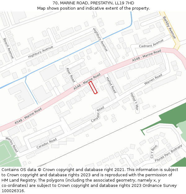 70, MARINE ROAD, PRESTATYN, LL19 7HD: Location map and indicative extent of plot