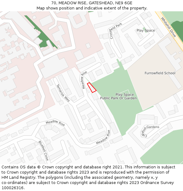 70, MEADOW RISE, GATESHEAD, NE9 6GE: Location map and indicative extent of plot