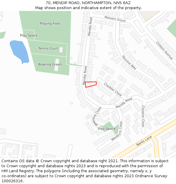 70, MENDIP ROAD, NORTHAMPTON, NN5 6AZ: Location map and indicative extent of plot