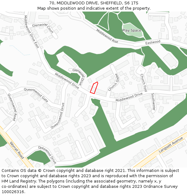 70, MIDDLEWOOD DRIVE, SHEFFIELD, S6 1TS: Location map and indicative extent of plot
