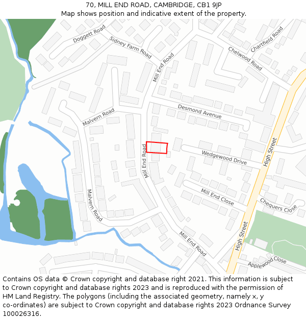 70, MILL END ROAD, CAMBRIDGE, CB1 9JP: Location map and indicative extent of plot