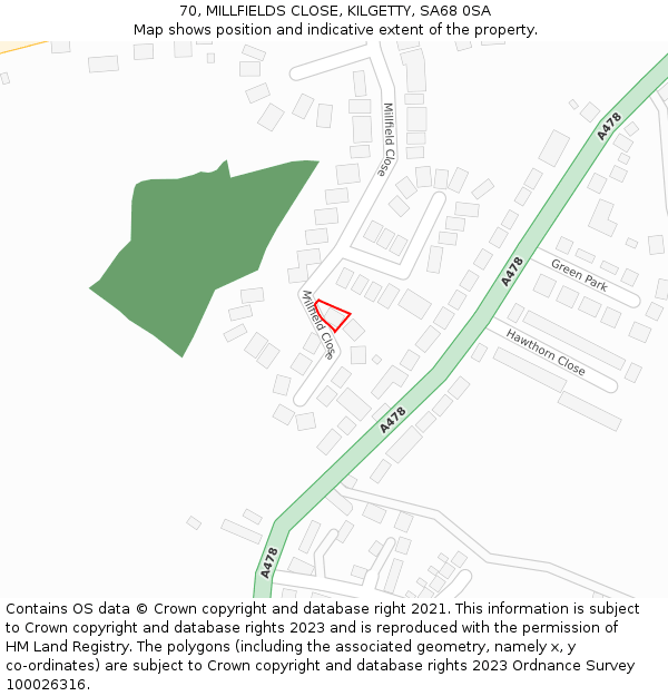 70, MILLFIELDS CLOSE, KILGETTY, SA68 0SA: Location map and indicative extent of plot