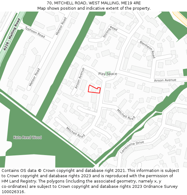 70, MITCHELL ROAD, WEST MALLING, ME19 4RE: Location map and indicative extent of plot