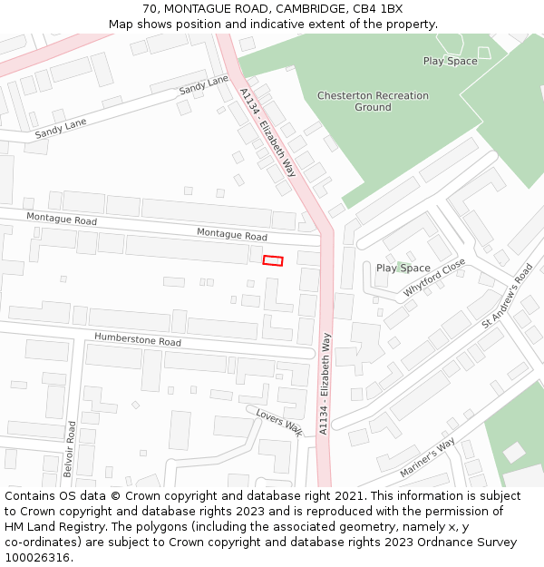 70, MONTAGUE ROAD, CAMBRIDGE, CB4 1BX: Location map and indicative extent of plot