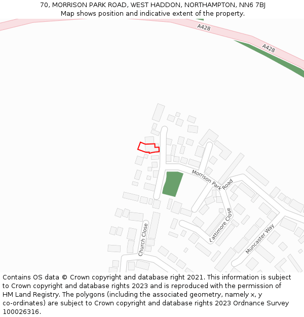 70, MORRISON PARK ROAD, WEST HADDON, NORTHAMPTON, NN6 7BJ: Location map and indicative extent of plot