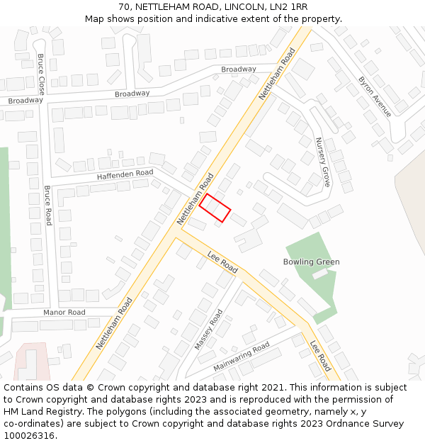 70, NETTLEHAM ROAD, LINCOLN, LN2 1RR: Location map and indicative extent of plot