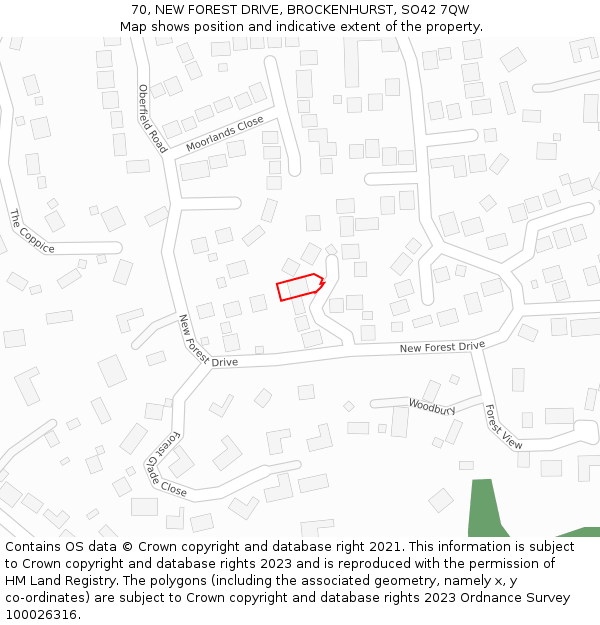 70, NEW FOREST DRIVE, BROCKENHURST, SO42 7QW: Location map and indicative extent of plot