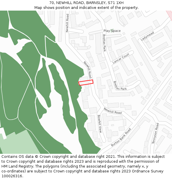 70, NEWHILL ROAD, BARNSLEY, S71 1XH: Location map and indicative extent of plot