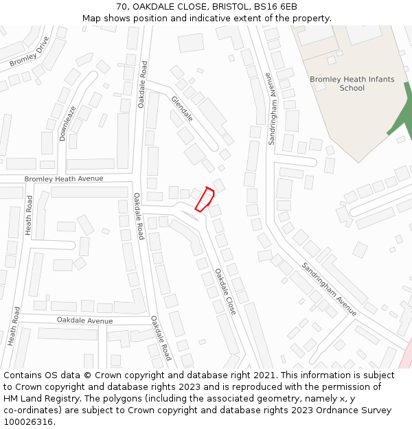 70, OAKDALE CLOSE, BRISTOL, BS16 6EB: Location map and indicative extent of plot