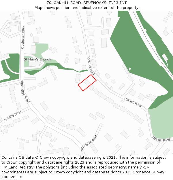 70, OAKHILL ROAD, SEVENOAKS, TN13 1NT: Location map and indicative extent of plot